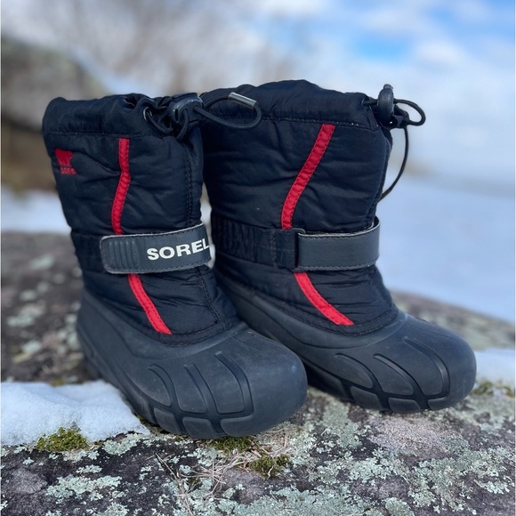 Sorel Kids Flurry Snow Boots - Navy Blue w/ Red Piping, Size 12 - Picture 1 of 6